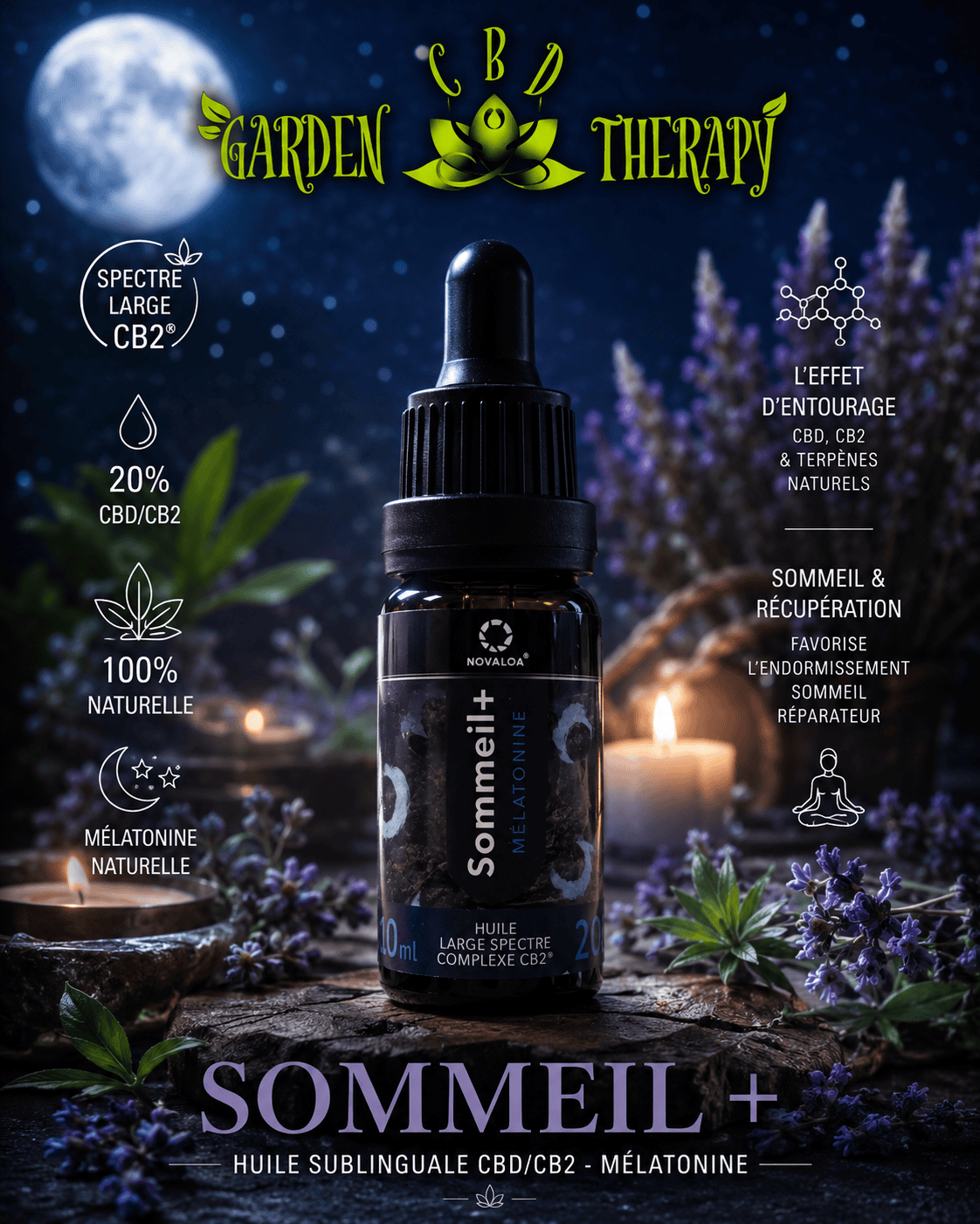 Huile “Sommeil +” 20% – Spectre Large, Complexe CB2® & Mélatonine